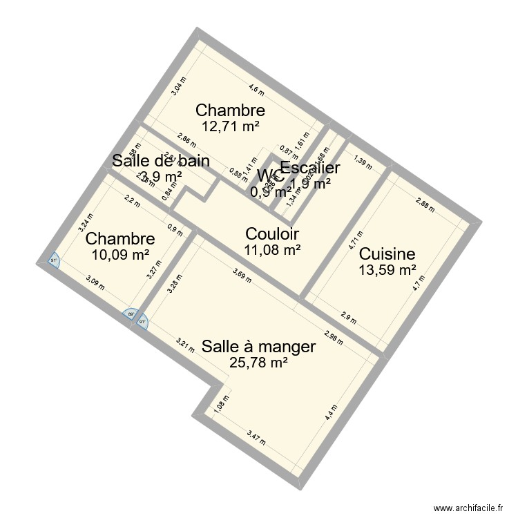 maillon rdc. Plan de 8 pièces et 80 m2