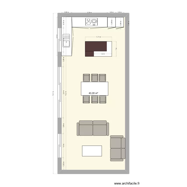 plan maison. Plan de 1 Pièce et 43 m² plan maison. Plan de 1 Pièce et 43 m²