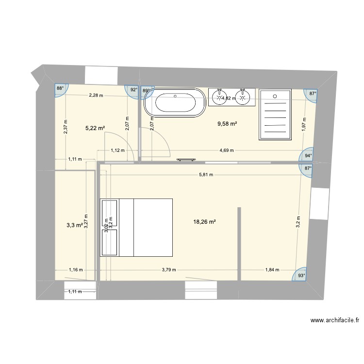 Master Room Clessé 2. Plan de 4 pièces et 36 m2