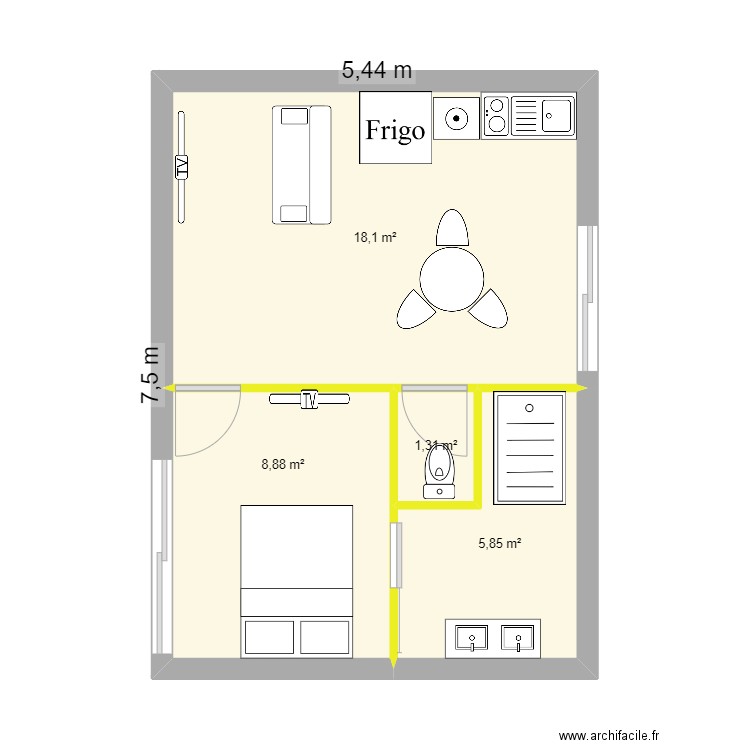 PLAN petite maison lolo. Plan de 4 pièces et 34 m2