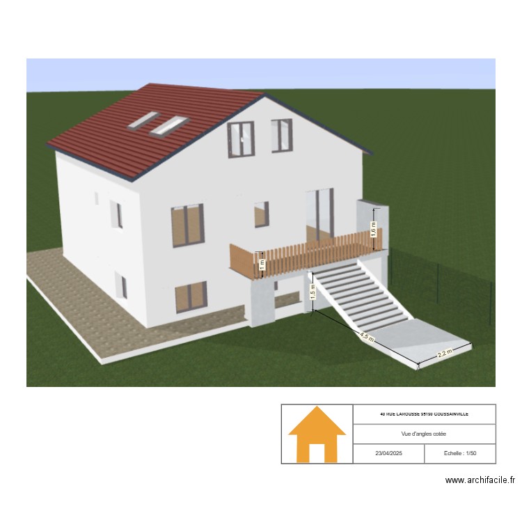 Vue de d'angle avant travaux cotée 3D. Plan de 0 pièce et 0 m2