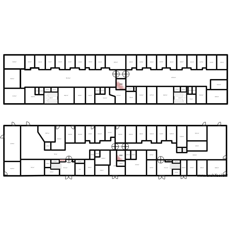 ROSIERS / ELSA. Plan de 108 pièces et 1360 m2