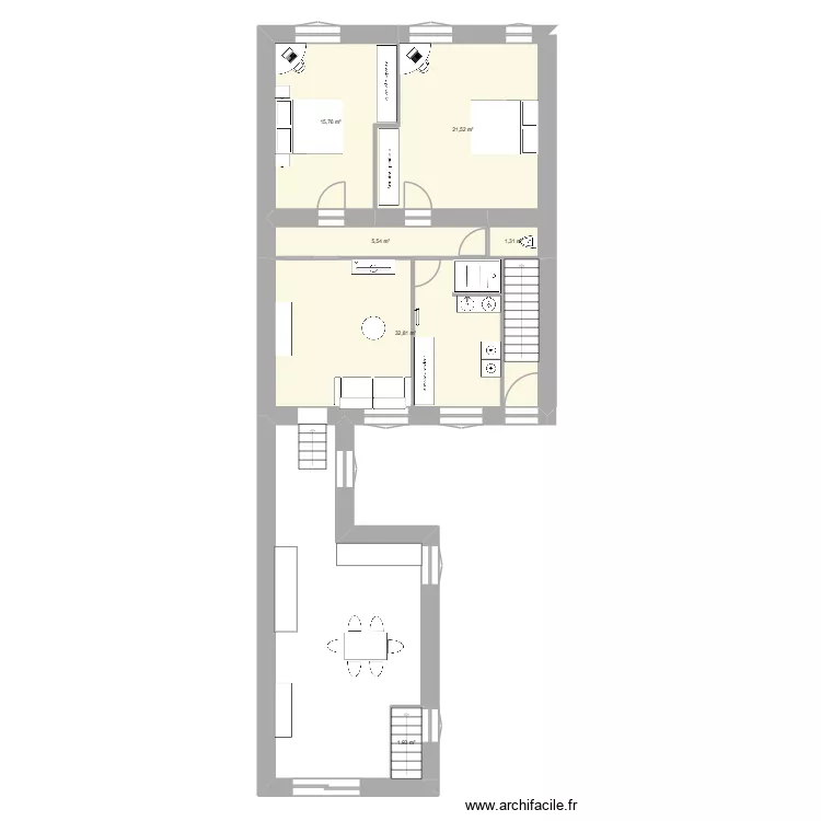 Appart 1er Etage. Plan de 6  et 79 m²