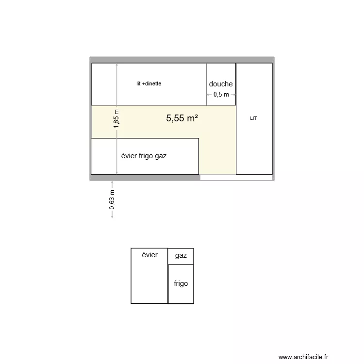 L2H2 dinette lit entrée variante. Plan de L2H2 dinette lit entrée variante. Plan de
