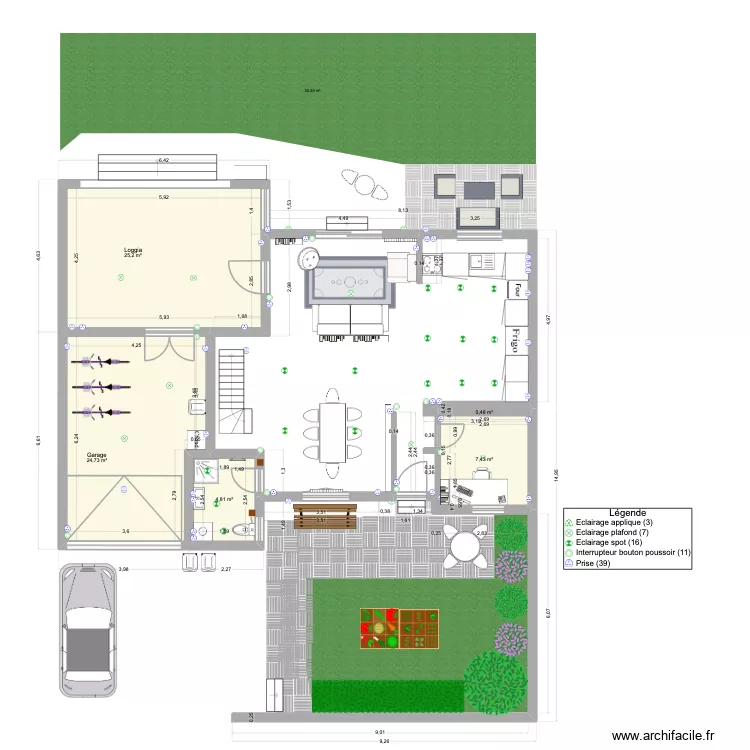 Peupliers RDC 6 Ao&ucirc;t 2025 salon jardin2. Plan de 5 pièces et 63 m²