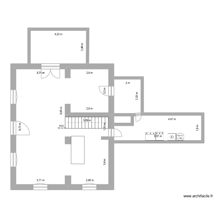 rdc. Plan de 1 pièce et 59 m² rdc. Plan de 1 pièce et 59 m²