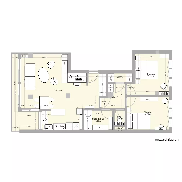 Corneille. Plan de 9  et 73 m²