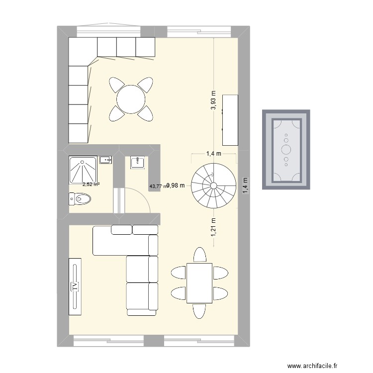 maison du bled 1. Plan de 2 pièces et 46 m2