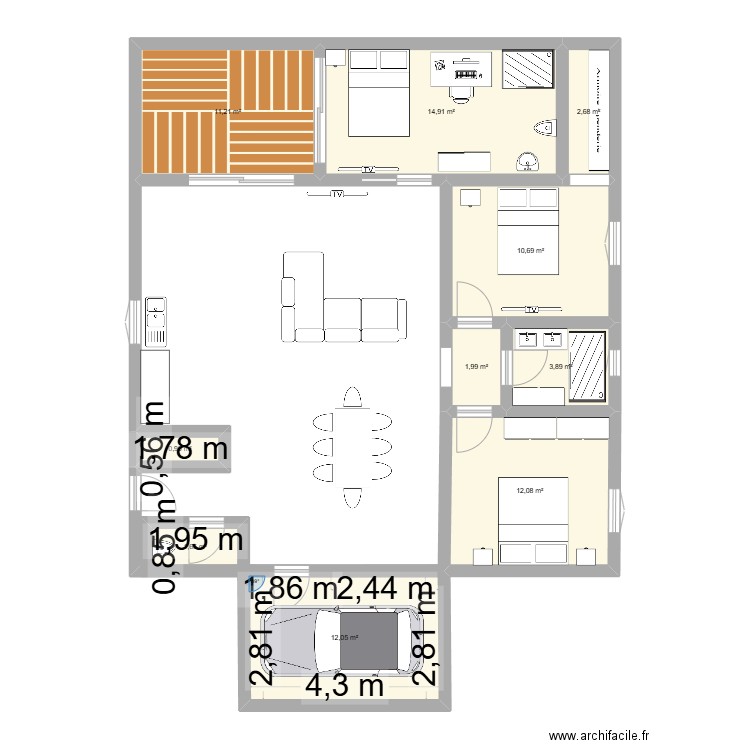 Maison. Plan de 10 pièces et 72 m2