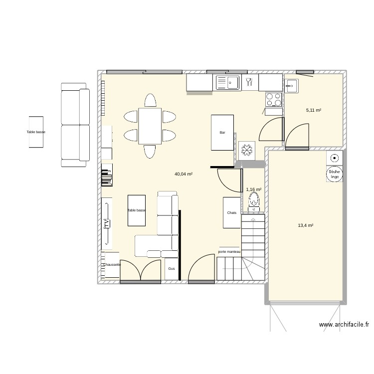 maison. Plan de 4 pièces et 60 m2