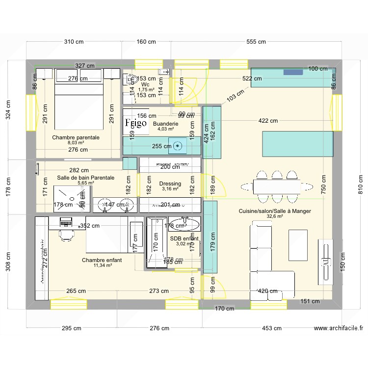 Bellet 8. Plan de 8 pièces et 70 m2