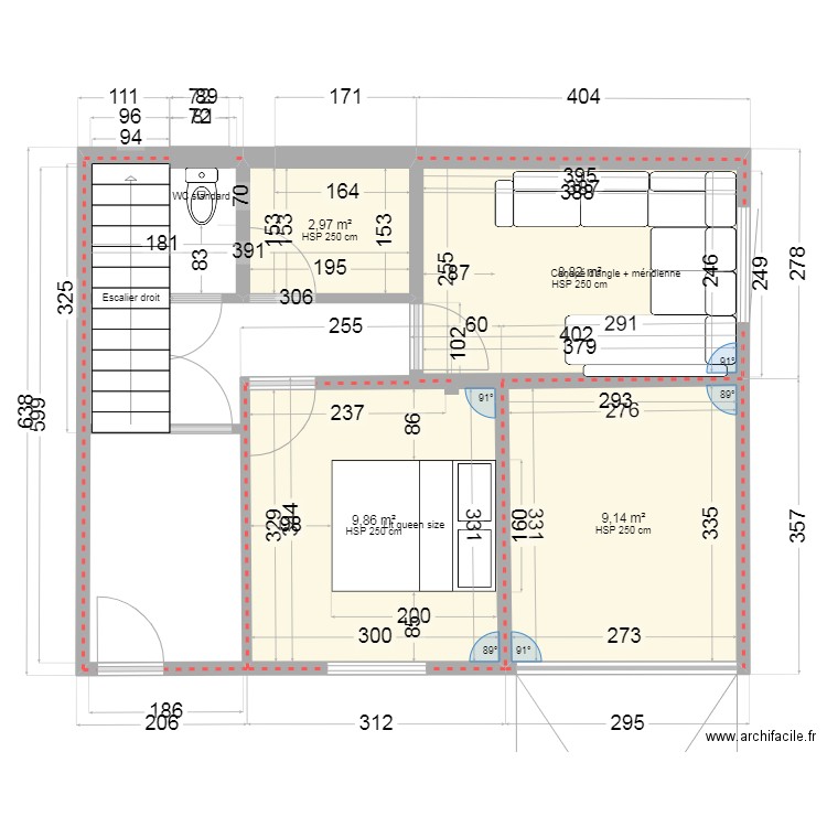 جمال. Plan de 4 pièces et 31 m2