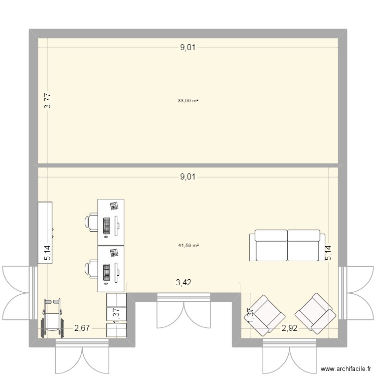 homa. Plan de 2 pièces et 76 m2