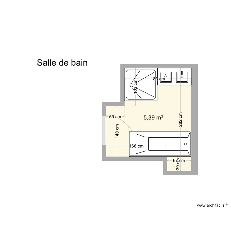 Salle de bain acacias. Plan de 1 pièce et 5 m2