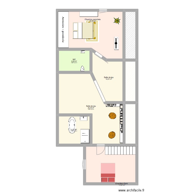 Plan combles. Plan de 9 pièces et 104 m2