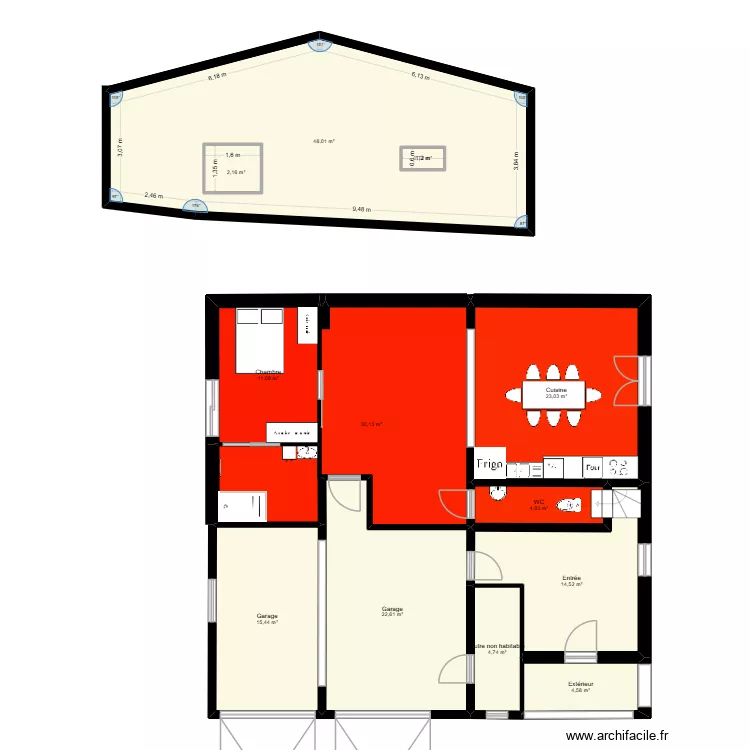 josiane. Plan de 12  et 184 m²