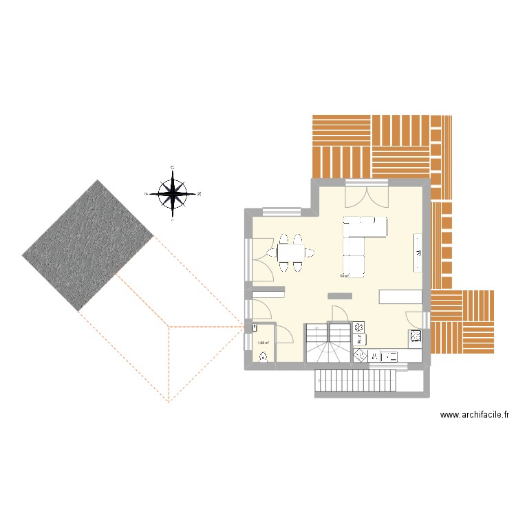 RDC 2.0. Plan de 2 pièces et 60 m2