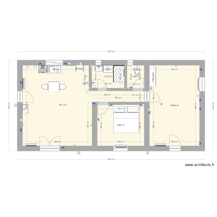 B74e. Plan de 5 pièces et 65 m2