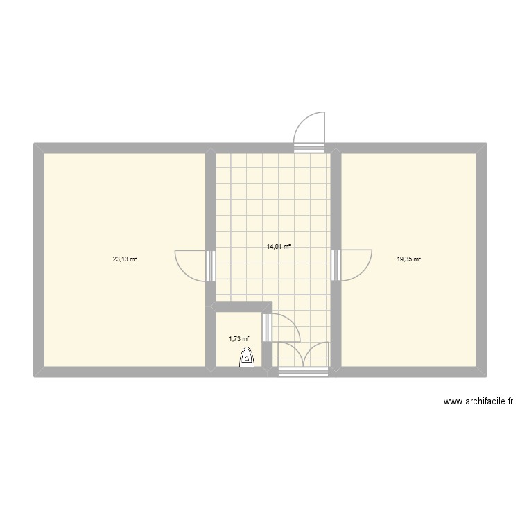 TOILETTE EN BAS. Plan de 4 pièces et 58 m2