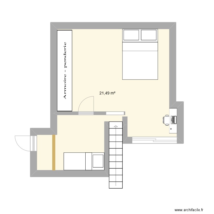 Salon sous comble. Plan de 1 pièce et 21 m2