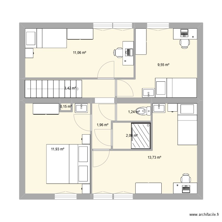 etage ter. Plan de 9 pièces et 55 m2