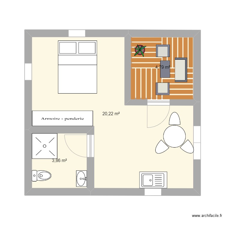 Studio 25m2 Plan 3 pièces 29 m2 dessiné par Lyne97