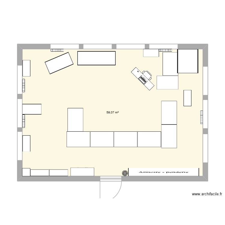 Salle CDE. Plan de 1 pièce et 59 m2