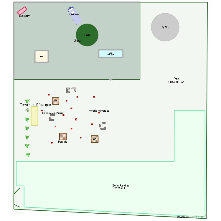 guinguette. Plan de 31 pièces et 5847 m2