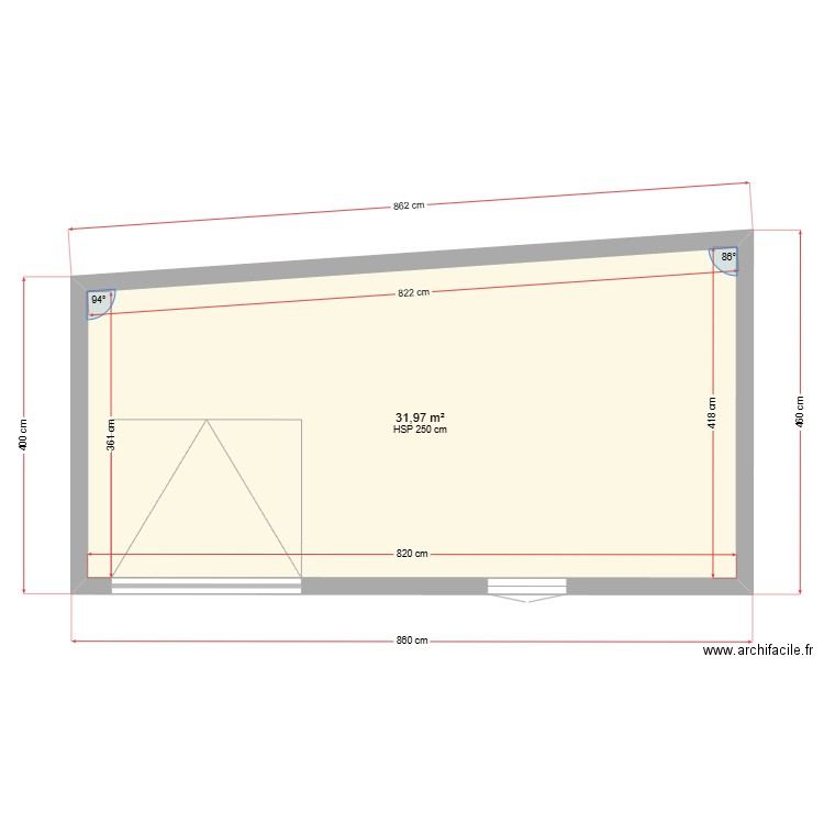 Abri de jardin v3. Plan de 1 pièce et 32 m2