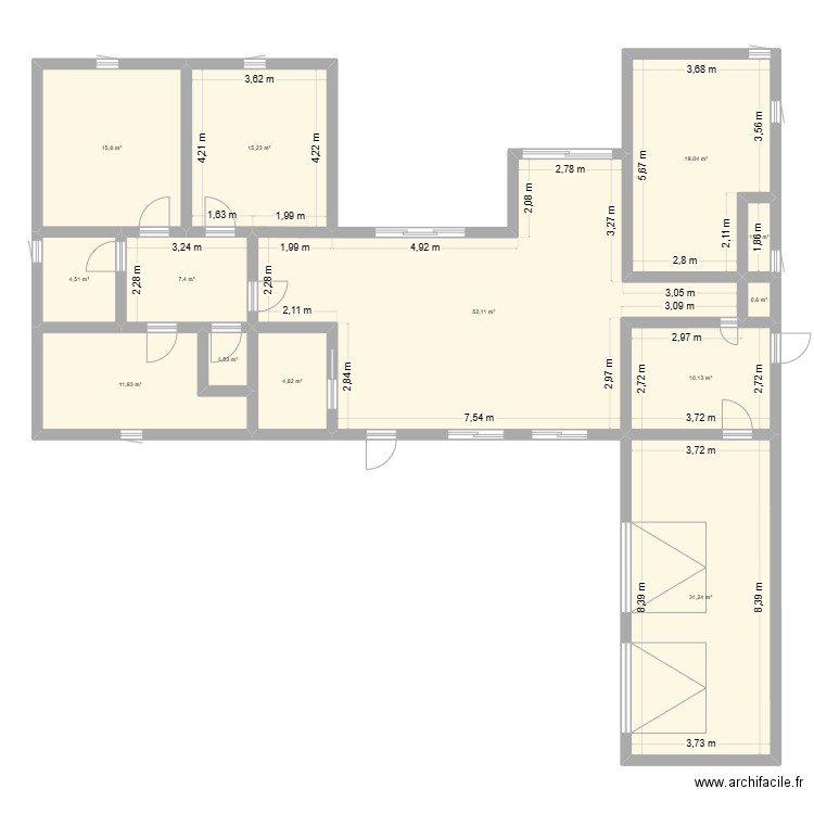 Plan 22 février. Plan de 13 pièces et 175 m2