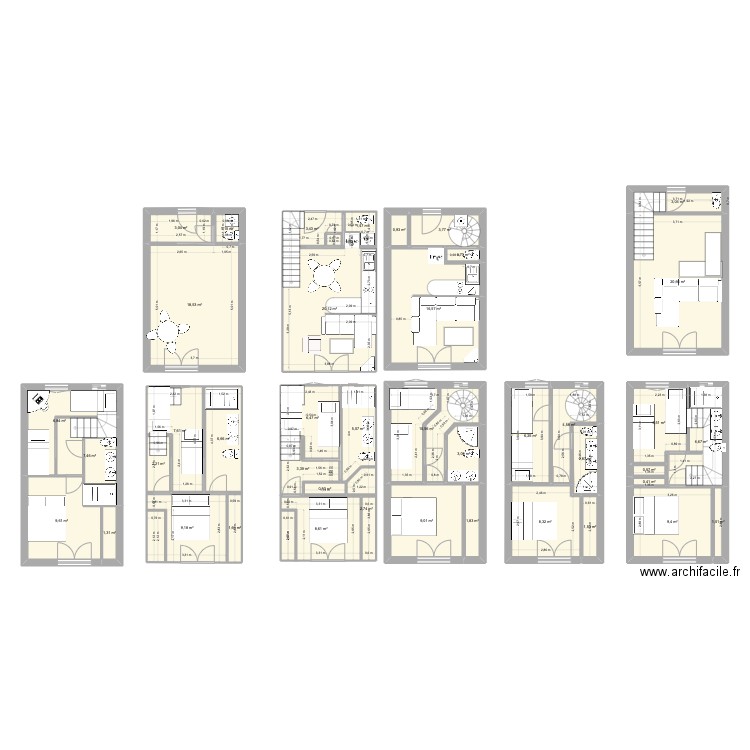R+1. Plan de 42 pièces et 246 m2