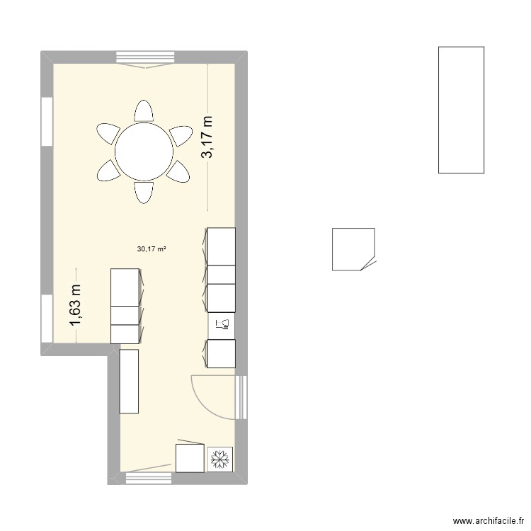 cuisine. Plan de 1 pièce et 30 m2