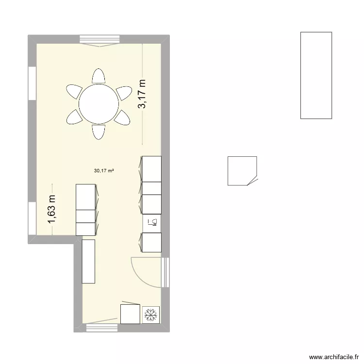 cuisine. Plan de 1  et 30 m²