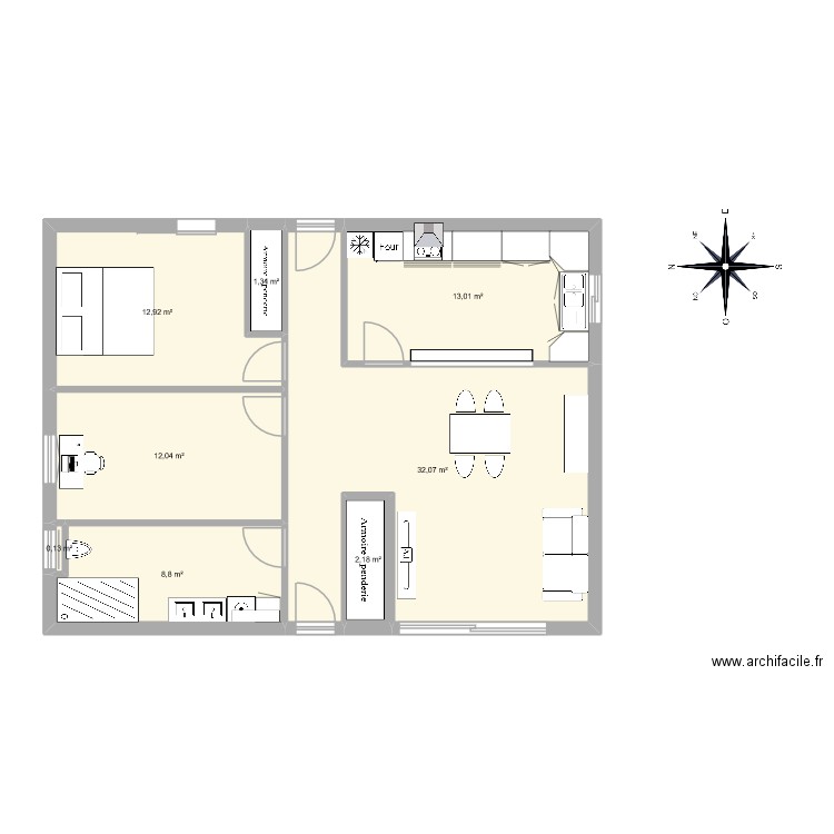 DADA2. Plan de 8 pièces et 82 m2