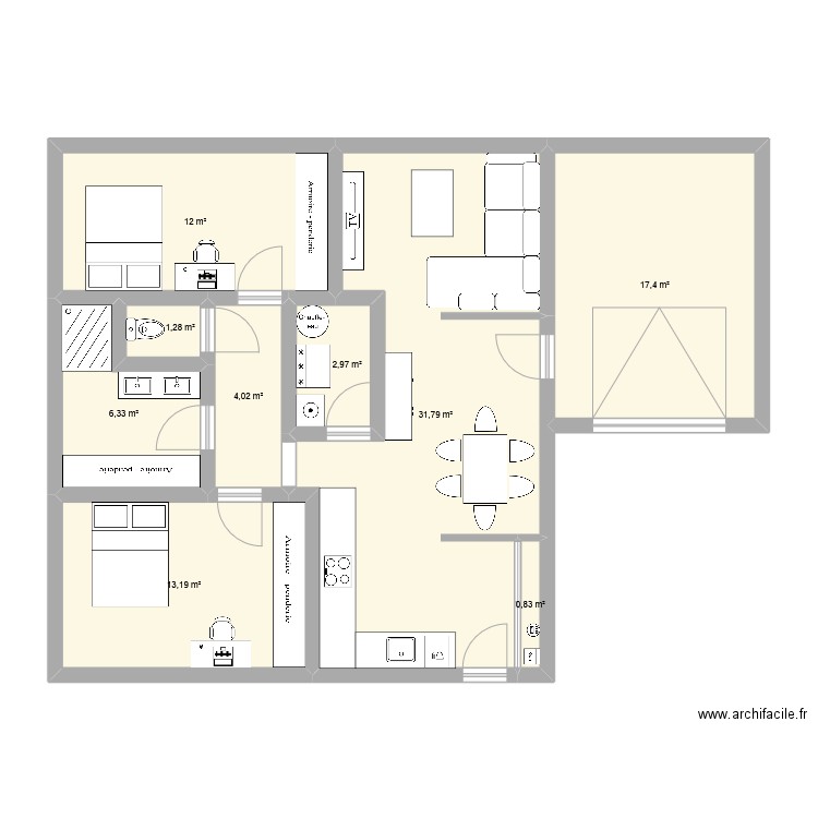 Maison 2. Plan de 9 pièces et 90 m2