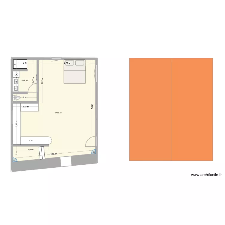 Boom Coeur Aménagement 2. Plan de 2 Pièces et 55 m² Boom Coeur Aménagement 2. Plan de 2 Pièces et 55 m²
