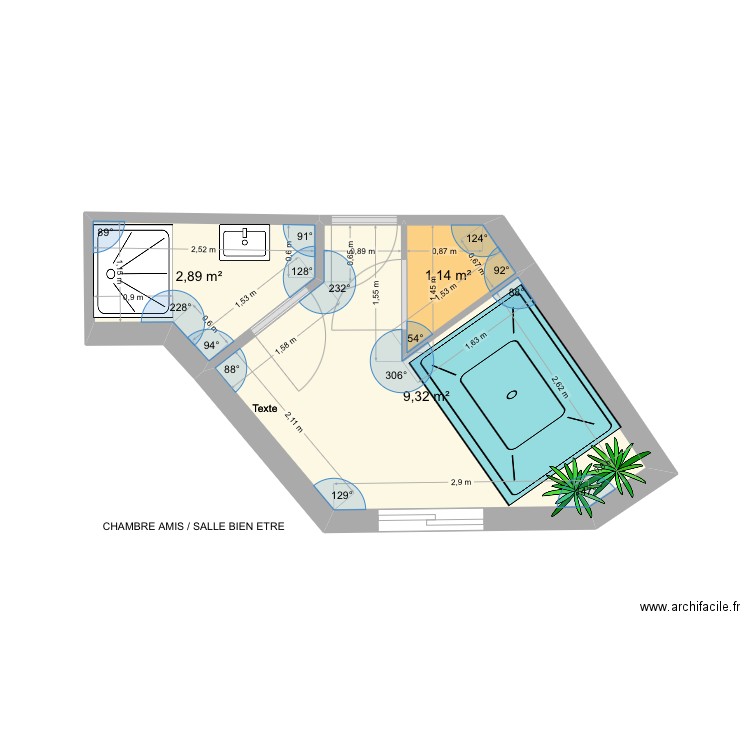 SALLE BIEN ETRE. Plan de 3 pièces et 13 m2