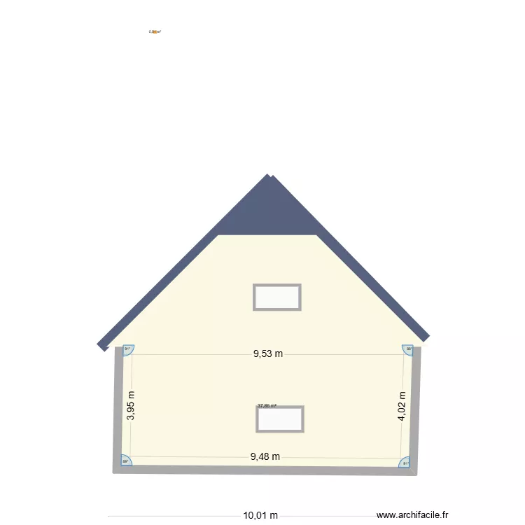 fa&ccedil;ade Ouest. Plan de 1  et 38 m²