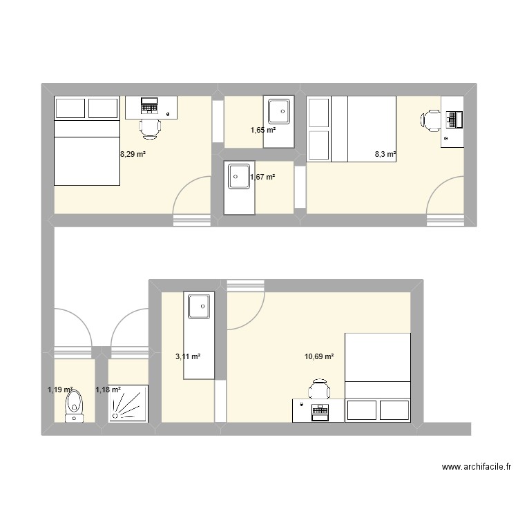 mams. Plan de 8 pièces et 36 m2