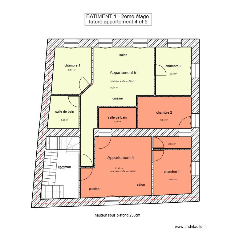 Bâtiment 1 aménagement 2er étage v2. Plan de 10 pièces et 110 m2