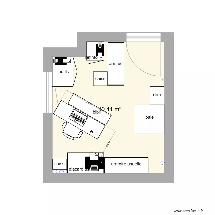 bureau. Plan de 1  et 10 m²