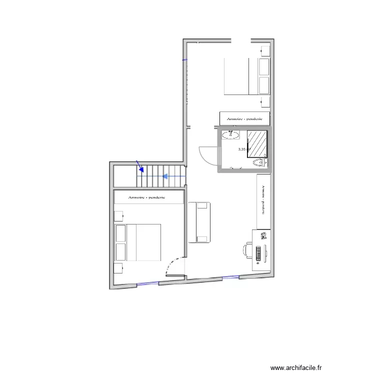 &eacute;tage. Plan de 1  et 3 m²