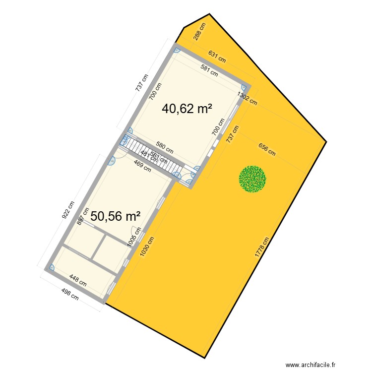 version 1. Plan de 2 pièces et 91 m2