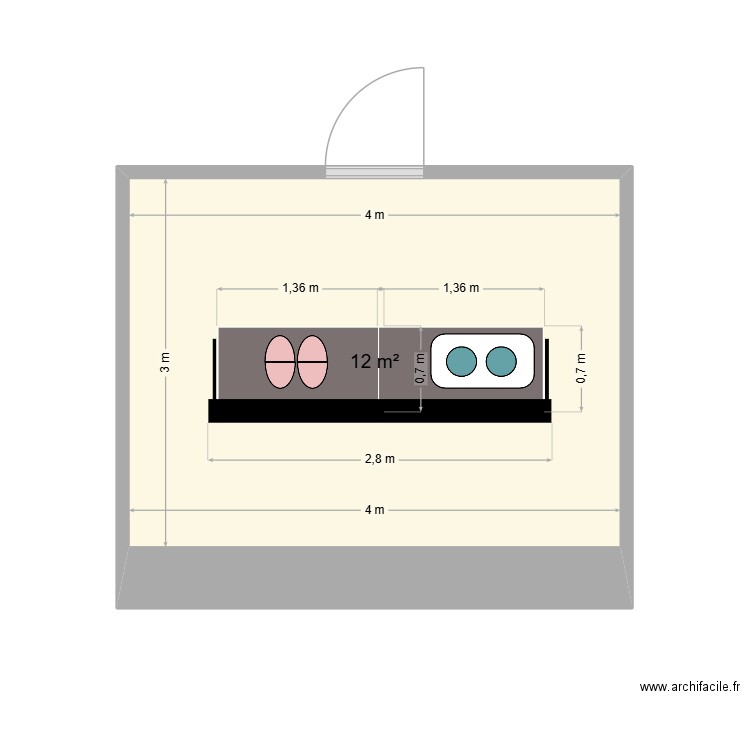 stand crèpes et gaufres. Plan de 1 pièce et 12 m2
