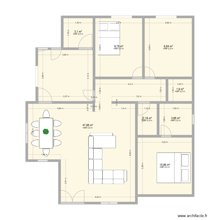 maison familiale. Plan de 8 pièces et 89 m2