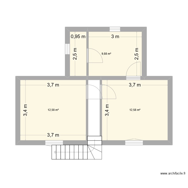 MAISON 1 ER. Plan de 3 pièces et 35 m2