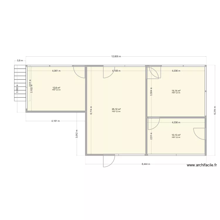Plan nouveaux bureaux production PRYSMIAN CHARVIEU 1er &eacute;tat actuel. Plan de 7  et 99 m²