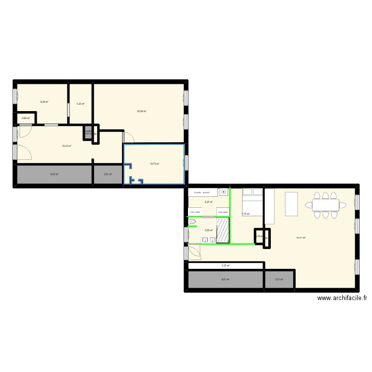 Plan Dumont d'urville V1. Plan de 19 pièces et 147 m2