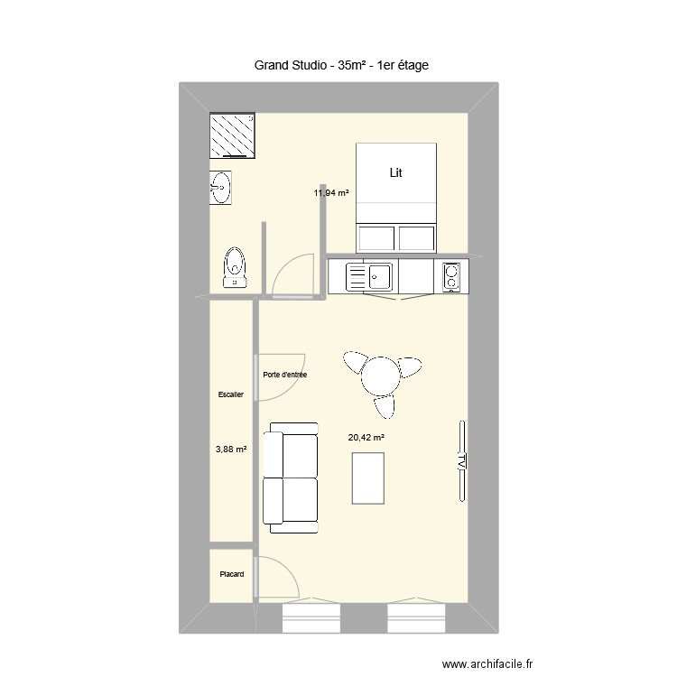 Plan 1er étage - Perpi - dagobert. Plan de 3 pièces et 36 m2