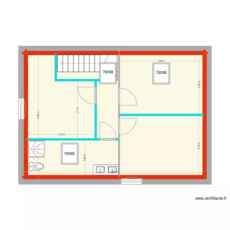 BRETON ETAGE  2. Plan de 11  et 45 m²